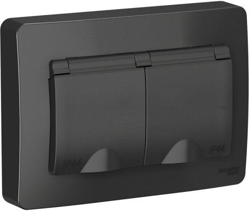 Розетка с заземлением Systeme Electric Blanca 1-м. 2-мод. крышка шторки IP44 антрацит фото Розетка с заземлением Systeme Electric Blanca 1-м. 2-мод. крышка шторки IP44 антрацит картинка